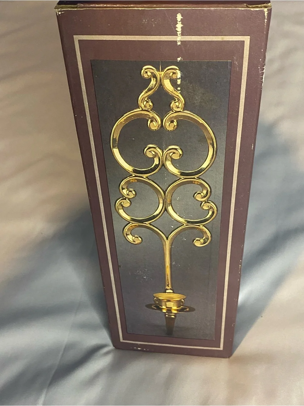 Vintage Decor Ornate Brads Wall Candle Sconce W/ Scrollwork Back Plate. ( 1 )